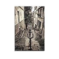 Retro City Architecture Black And White Photography Art Decoration - Paris Montmartre Decorative Pos Canvas Painting Wall Art Poster for Bedroom Living Room Decor 16x24inch(40x60cm) Unframe-style