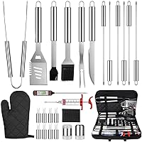 BBQ Grill Accessories, 27PCs BBQ Tools Set, Stainless Steel Grill Tools Set, Grilling Kit for Men Women with Spatula Thermometer Meat Injector Gloves, Barbecue Utensils Gift for Smoker Camping