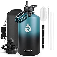 One Gallon Water Bottle Insulated, Triple Walled Vacuum Stainless Steel (Cold for 48 Hrs), Leak Proof & BPA-Free, Large Water Flask Jug with Paracord Handle & Straw Spout Lids