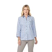 Foxcroft Women's Hampton 3/4 Sleeve Blue Plaid Shirt