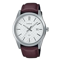 Casio MTP-VD03L-5A Men's Standard Brown Leather Band White Dial 3-Hand Analog Watch