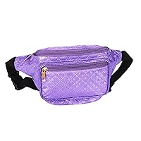 Geestock Fanny Packs for Women Holographic Bags, Rave PVC Waterproof Reflective Belt Bag, Fashion Waist Bag with Adjustable Belt, Glitter Fanny Pack for Swimming, Running, Purple