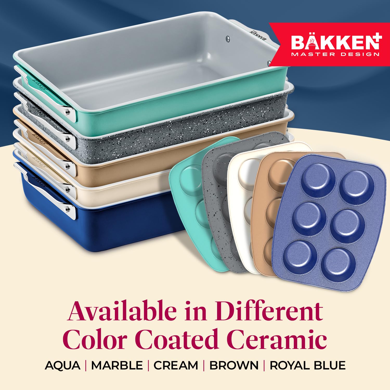 Bakken 8-Piece Stackable Bakeware Set - Ceramic Non-Stick Coating, Baking Sheets, Assorted Baking Pans, PTFE, PFOA & PFOS Free - Healthy Baking, Ergonomic Handles, Cooling Rack, Non-Toxic, Oven-Safe