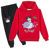 Kids Comfy Long Sleeve Pullover Hoodie with Sweatpants,Loose Fit Tops Cotton Sweatshirts Suit for Girls(2-16 Years)