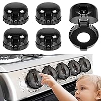 5-Pack Stove Knob Covers for Child Safety - Universal Size Gas Stove Knob Covers with Adhesive, Heat-Resistant Baby Proof Stove Knob Covers, Dual-Key Oven Knob Covers for Child Safety and Pet (Black)