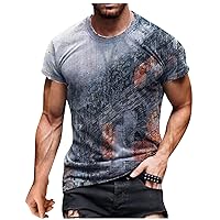 Men Fashion Print Tee Shirt Crewneck Workout T-Shirt Casual Short Sleeve Athletic Shirts Fitted Summer Graphic Tops Tshirts Shirts for Men Regular Fit Short Gray