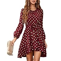 Floral Winter Dresses Long Sleeve Short Dress Office Baptism Dress Cocktail Dress with Sleeves Fall Casual Dresses Wine Red