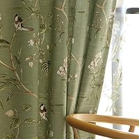 Vintage Birds Theme Curtains 96 Inch Long,Farmhouse Decorative Patio Door Curtains & Drapes Grommet Thick Weight Vertical Panels Privacy Assured with Light-filtering,1 Green Panel W50''x L96''