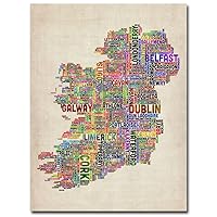Ireland City Text Map II by Michael Tompsett, 18x24-Inch Canvas Wall Art