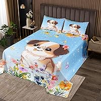 Feelyou Kawaii Dog Quilted Coverlet Queen Size, Cute Dog Quilted Coverlet for Kids Toddler Dog Bedspread Butterfly Dog Quilted 3Pcs