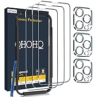 QHOHQ 3 Pack Screen Protector for iPhone 14 Pro 6.1 Inch with 3 Pack Tempered Glass Camera Lens Protector, Ultra HD, 9H Hardness, Case Friendly, Dynamic Island Compatible [Easy to Install Frame]