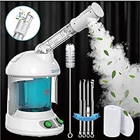 Facial Steamer - Nano Ionic Face Steamer with 360° Rotatable Sprayer, Portable Facial Steamer for Personal Care Use at Home or Salon Bonus 1 Piece Spa Headband 4 Piece Stainless Steel Skin Kit