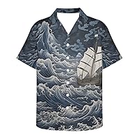 GLUDEAR Men's Van Gogh The Great Wave Off Kanagawa 3D Print Casual Button Down Shirt