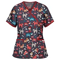 Scrub Tops Women Print Patterned Crew Neck Short Sleeve T Shirt Sexy Dress Shirts for Women Business Casual