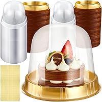 200 Pcs Individual Cupcake Boxes Clear Plastic Cupcake Containers Disposable Single Cupcake Holder with Lid Gold Tall Cake Carrier 4.3 Inch Diameter 4.2 Inch Height with Stickers for Wedding Birthday