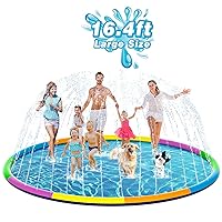 EPN Splash Pad, 16.4 Ft Size Extra Large Sprinkler Play Mat for Dogs & Kids, Thicker Wading Pool Summer Outdoor Water Toys, Fun Backyard Fountain Play Pad for 3 Age+ Girls Boys Children & Pets