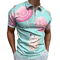 Delicious Lollipops Mens Polo Shirts Quick Dry Short Sleeve Zippered Workout T Shirt Tee Top
