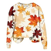 Women's Crew Neck Sweatshirts Casual Long-Sleeved Maple Leaf Autumn Print Round Velvet Sweatshirt Top, S-3XL