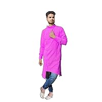 Indian Men's Cotton Kurta Trail Cut Shirt Casual Tunic Wedding Wear Pink Color Shirt Plus Size