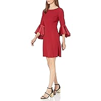 Adrianna Papell Women's Crepe-Back Satin with Ruffle Sleeve Dress