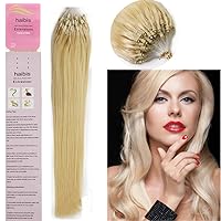 Loop Double Silicone Micro Ring Beads Tipped Remy Human Hair Extensions Straight Hair 1g/s(22''50s,#613 Light Blonde)