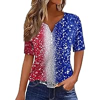 Womens American Flag T Shirt 4th of July Shirts Patriotic Tops for Women 1776 Shirts Casual Graphic Tee Shirt