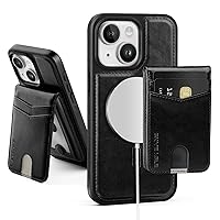 Compatible Magsafe 2 in 1 Detachable iPhone 15 Wallet Case with Card Holder for Women Men,Magnetic PU Leather RFID Blocking Flip Kickstand Credit Slots for Apple 15,Black