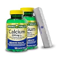 Spring Valley, Calcium with Vitamin D3, 600mg, 100 Count Tablets, Dietary Supplement + 7 Day Pill Organizer Included (Pack of 2)
