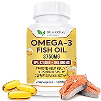 Omega-3 Fish Oil 3750mg Triple Strength - 180 Burpless Softgels | EPA 1200mg + DHA 900mg | Promotes Healthy Heart, Immune System, Eyes, Skin & Brain Function