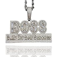 Custom BOSS Men Women 925 Italy White Gold Finish Iced Silver Charm Ice Out Pendant Stainless Steel Real 3 mm Rope, Mans Jewelry, Iced Pendant, Rope Necklace 16