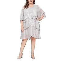 S.L. Fashions Women's Plus Size Sleeveless Tulip Tier Dress with Short Removable Jacket and Beaded Neckline