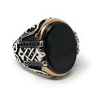 KAR 925K Sterling Silver Black Onyx Stone Men's Ring w/Zircon Special Edition K61Y