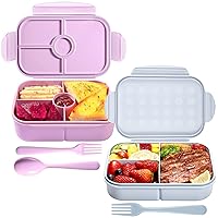 Jeopace Bento Box, Bento Box Adult Lunch Box,Kids Bento Box with 3&4Compartments,Lunch Containers Microwave Safe(Flatware Included,Blue+LightPurple)