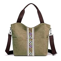 SILKAREA Women Canvas Tote Bag Hobo Purse Multi Pocket Tote Shopper Shoulder Bag Bohemian Top Handle Handbag Embroidered Bags
