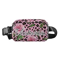 Custom Roses on Leopard Fanny Packs for Women Men Personalized Belt Bag with Adjustable Strap Customized Fashion Waist Packs Crossbody Bag Waist Pouch for Running Travelling