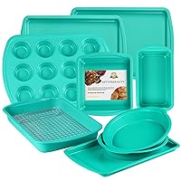 10-Piece Nonstick Bakeware Set Baking Pans, Baking Sheets, Cookie Sheets, Muffin Pan, Bread Pan, Pizza Pan, Cake Pan and Cooling Rack, Oven Safe/0.8mm Thick/Dishwasher Safe/Heavy Duty