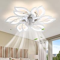 Modern Flower Ceiling Fan with Lighting and Remote Control Quiet Reversible Fan Lamp 6 Gang Timer Dimmable Celing Light with Fan for Bedroom Living Room Chrome