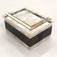 6 x 4 Inches Rectangle Shape White Marble Jewelry Box Semi Precious Gemstone Overlay Work Necklace Box for Her