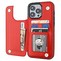 Compatible with iPhone 15 Pro Max Wallet Case with Card Holder, PU Leather Kickstand Card Slots Case, Double Magnetic Clasp and Durable Shockproof Cover 6.7 Inch (Red)