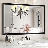 40x30 Inch Black Bathroom Mirror for Wall,Matte Black Bathroom Vanity Mirror,Metal Frame Rectangle Mirror Farmhouse,Modern Square Corner Wall Mirror(Horizontal/Vertical)