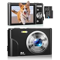 Digital Camera 1080P 36MP Kids Camera with Two Batteries, Time Stamp Antishake 16X Zoom, Compact Portable Small Video Cameras Christmas Birthday Gift for Kid Teen Student Beginner Girl Boy(Deep Black)