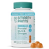SmartyPants Prenatal Vitamins for Women, Sugar Free Multivitamin Gummies: Methylfolate, Omega 3 (ALA) Vitamin D3, C, Vitamin B12, B6, Vitamin A, K & Zinc, Erythritol Free, 60 Count (20 Day Supply)