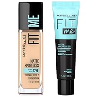 Maybelline Fit Me Matte + Poreless Liquid Foundation + Fit Me Mattifying Primer Makeup Bundle, Includes 1 Foundation in Classic Ivory and 1 Primer