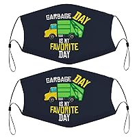 Garbage Day Is My Favorite - Recycling Trash Garbage Truck Kids Face Mask Set Of 2 With 4 Filters Washable Reusable Adjustable Black Cloth Bandanas Scarf Neck Gaiters For Adult Men