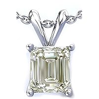 1.40 ct SI3 Silver Plated Emerald Solitaire Moissanite Next To White Pendant