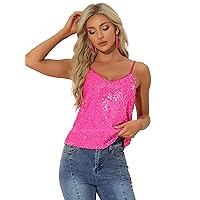 Allegra K Women's Sequined Shining Camisole Club Party Glitter Disco Sparkle Cami Top
