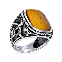 Bling Jewelry Personalize Men's Western Gemstone Large Brown Tiger Eye Archery Traditional Crossbows Sport Man Archer Bow & Arrow Ring For Men Solid Oxidized .925 Sterling Silver Handmade In Turkey