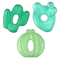 itzy ritzy Water-Filled Teethers - Cold Cutie Coolers Textured On Both Sides to Massage Sore Gums & Emerging Teeth - Can Be Chilled in Refrigerator, Set of 3 Green Cactus Water Teethers