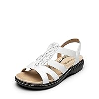 DREAM PAIRS Women's Comfortable Arch Support Dressy Flat Sandals Elastic Open Toe Walking Sandals for Summer