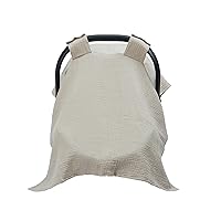 Meracorallo Muslin Baby Car Seat Cover, 100% Organic Cotton Infant Carrier Cover, Lightweight Breathable Soft Carseat Canopy for Baby Boys and Girls (Beige)